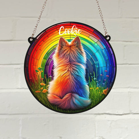 Pomeranian Rainbow Bridge Personalised Stained Glass Effect Suncatcher